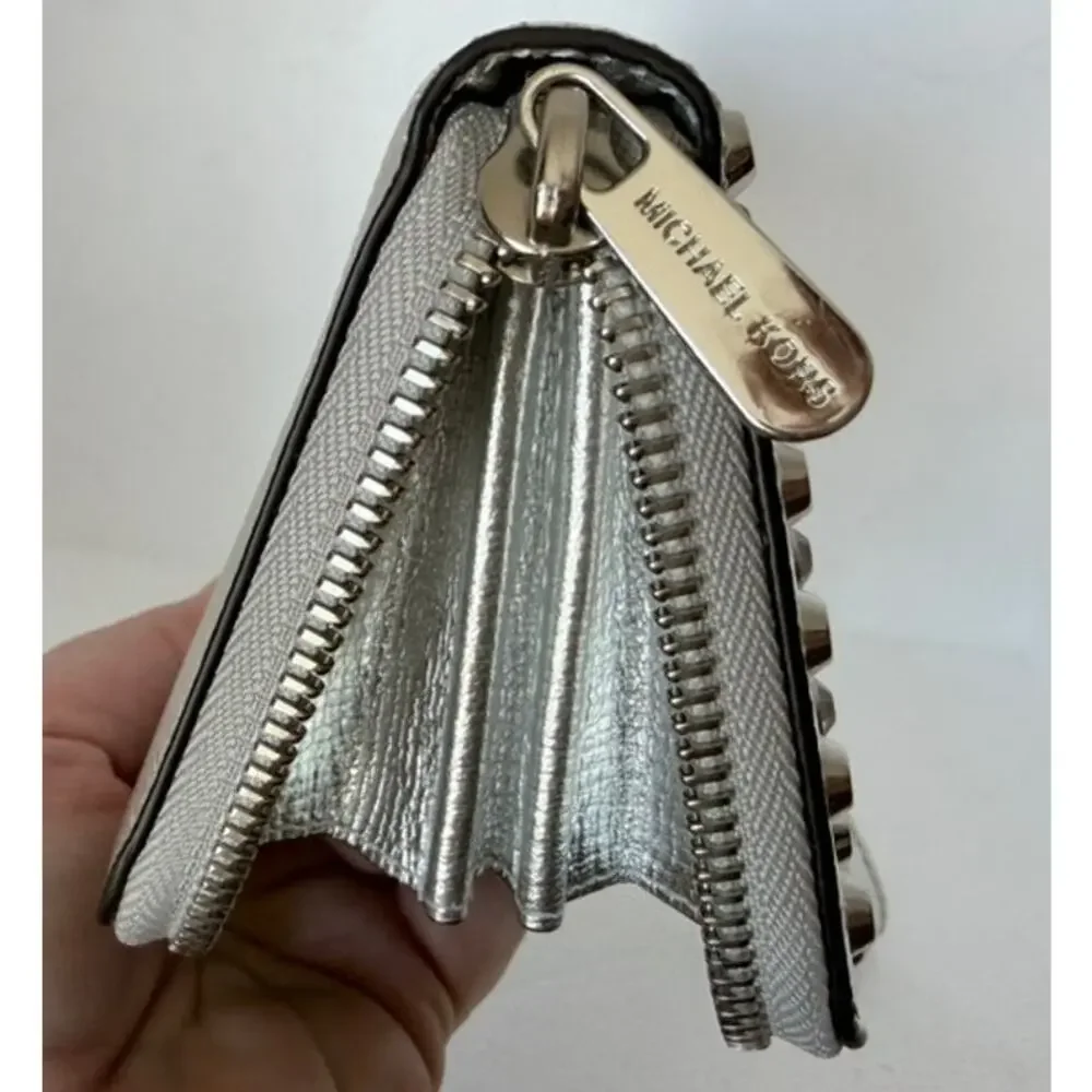 Michael Kors Jet Set Travel Silver Studded Jewel Leather Wristlet Wallet Clutch